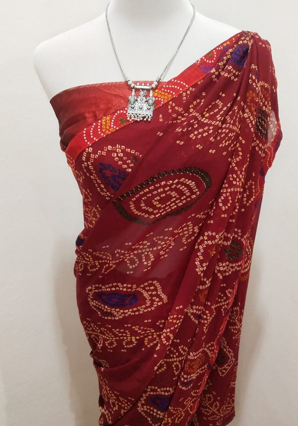 Bandhej Georgette Saree (Maroon) - Image 3