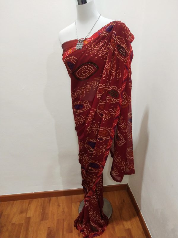 Bandhej Georgette Saree (Maroon) - Image 2