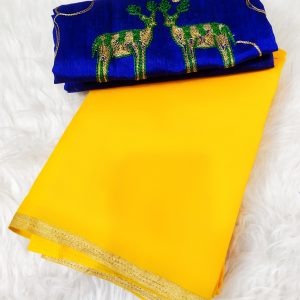 Chiffon-Georgette Saree with Gatchola Blouse Combo (Yellow-Blue)