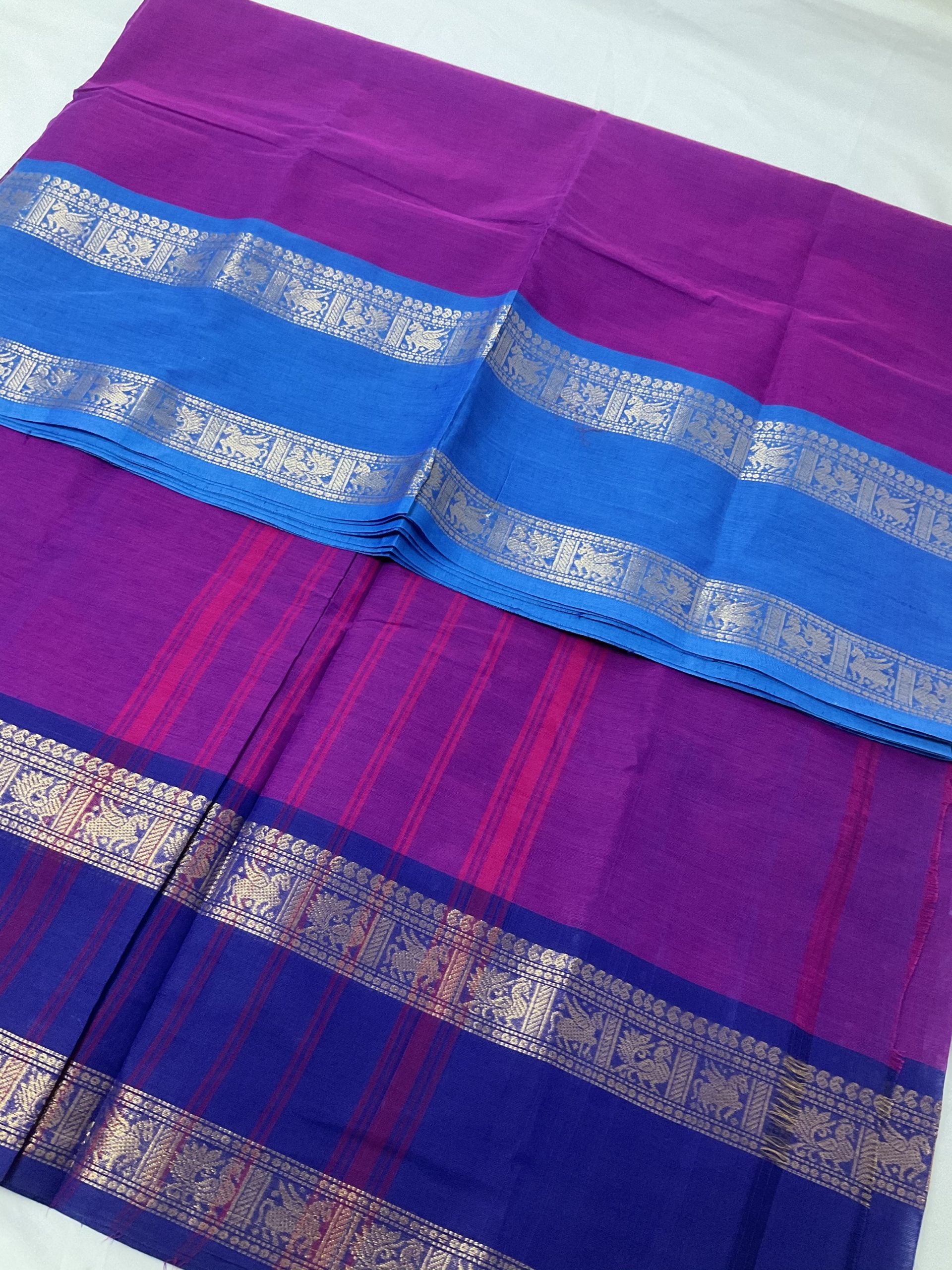 Kanchi Cotton Saree in Wine with Contrast Border - Image 3