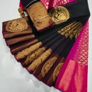 Chanderi-Tissue Silk Cotton Sarees (Black and Pink)