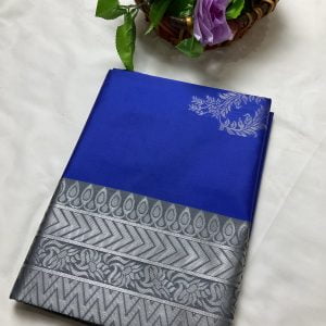Art Silk Saree with Silver Zari Buttas (Royal Blue)