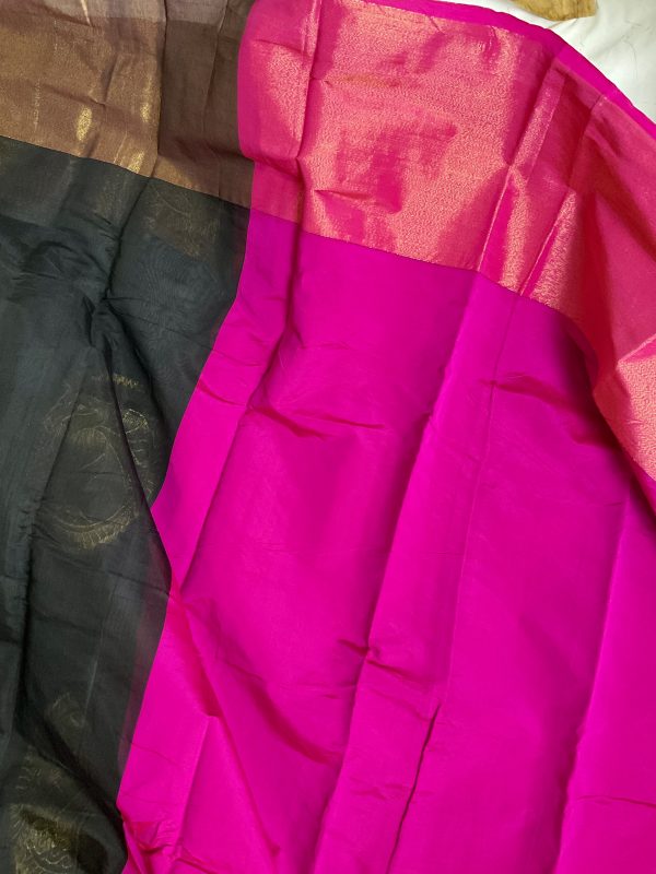 Chanderi-Tissue Silk Cotton Sarees (Black and Pink) - Image 5
