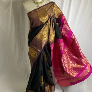 Chanderi-Tissue Silk Cotton Sarees (Black and Pink)