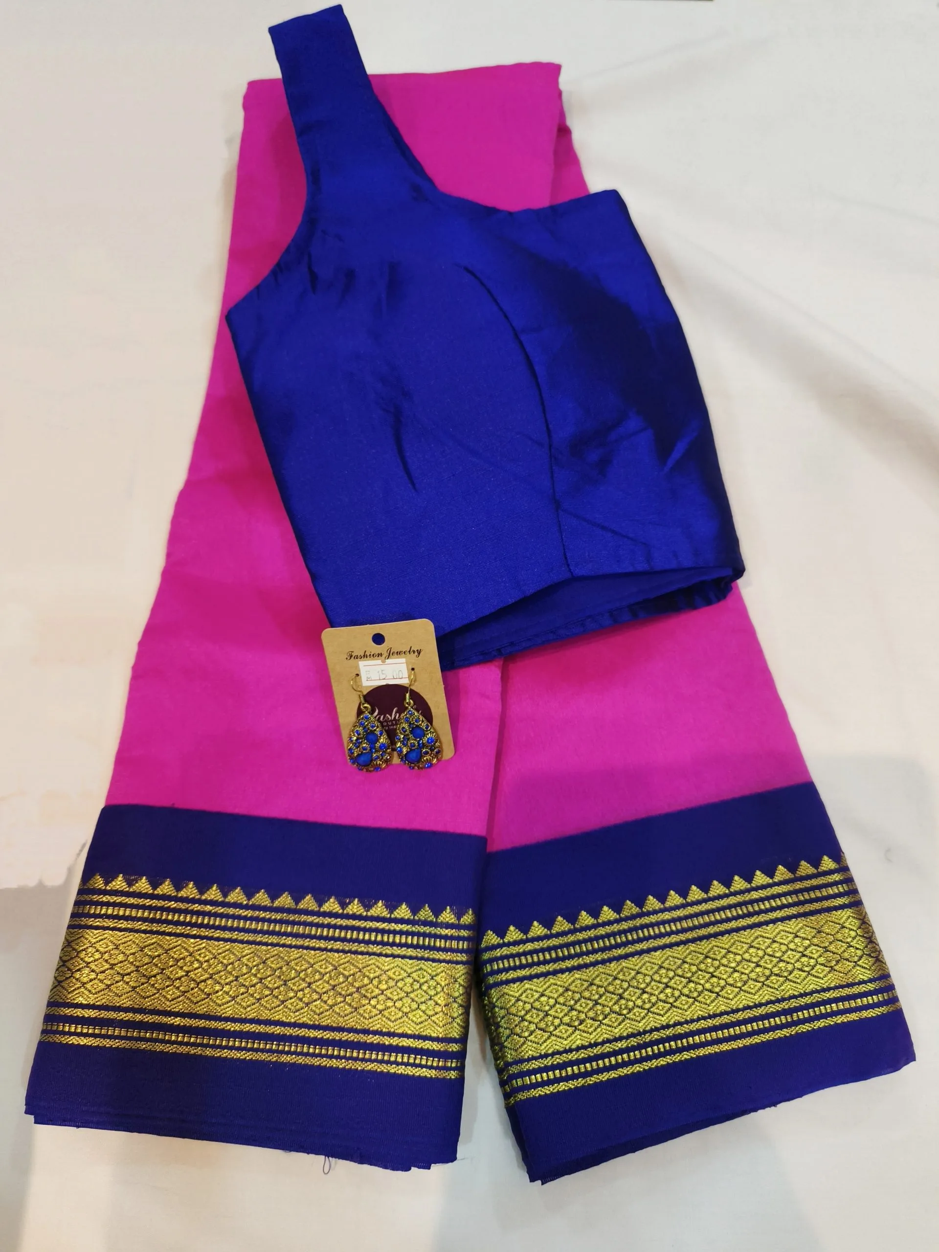 Korvai Silk Cotton Sarees with Kottanji Border (Fuschia Pink) - Image 3