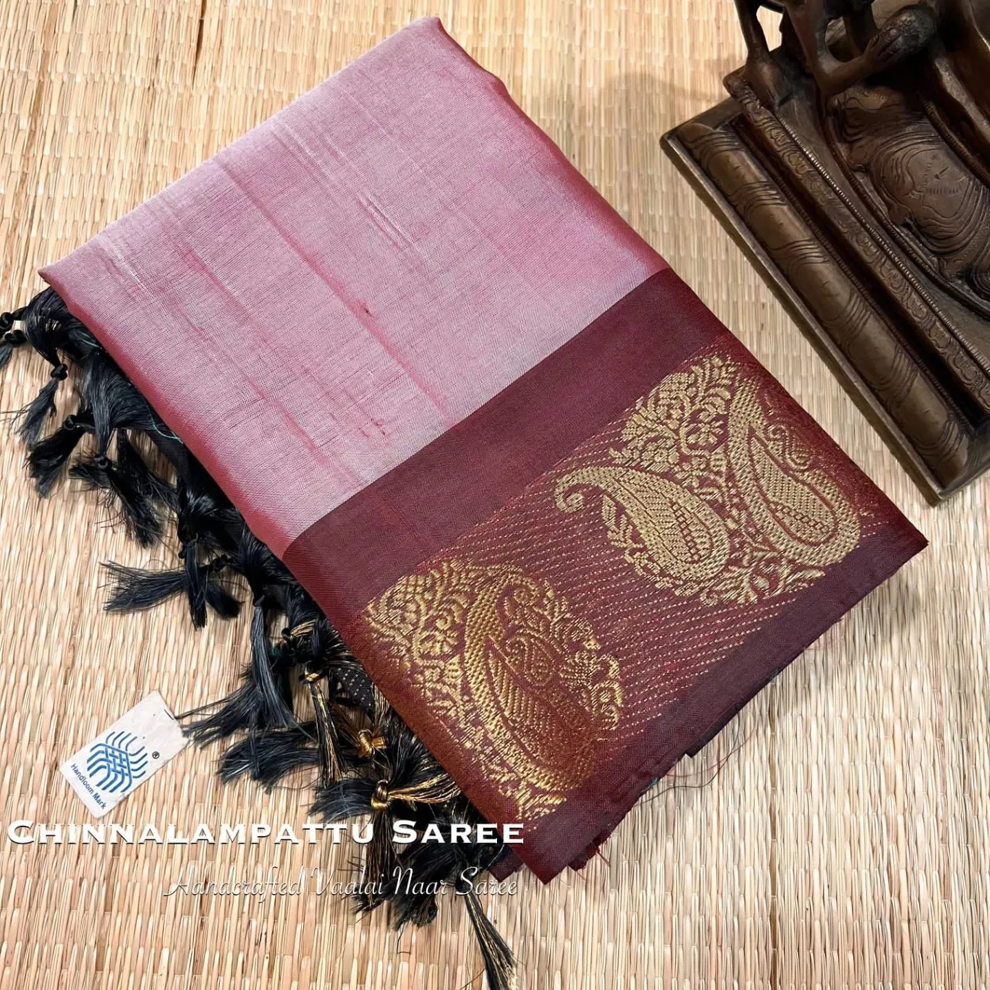 Handloom Chinnalampattu Silk Sarees wt Kanchi Border - Blush