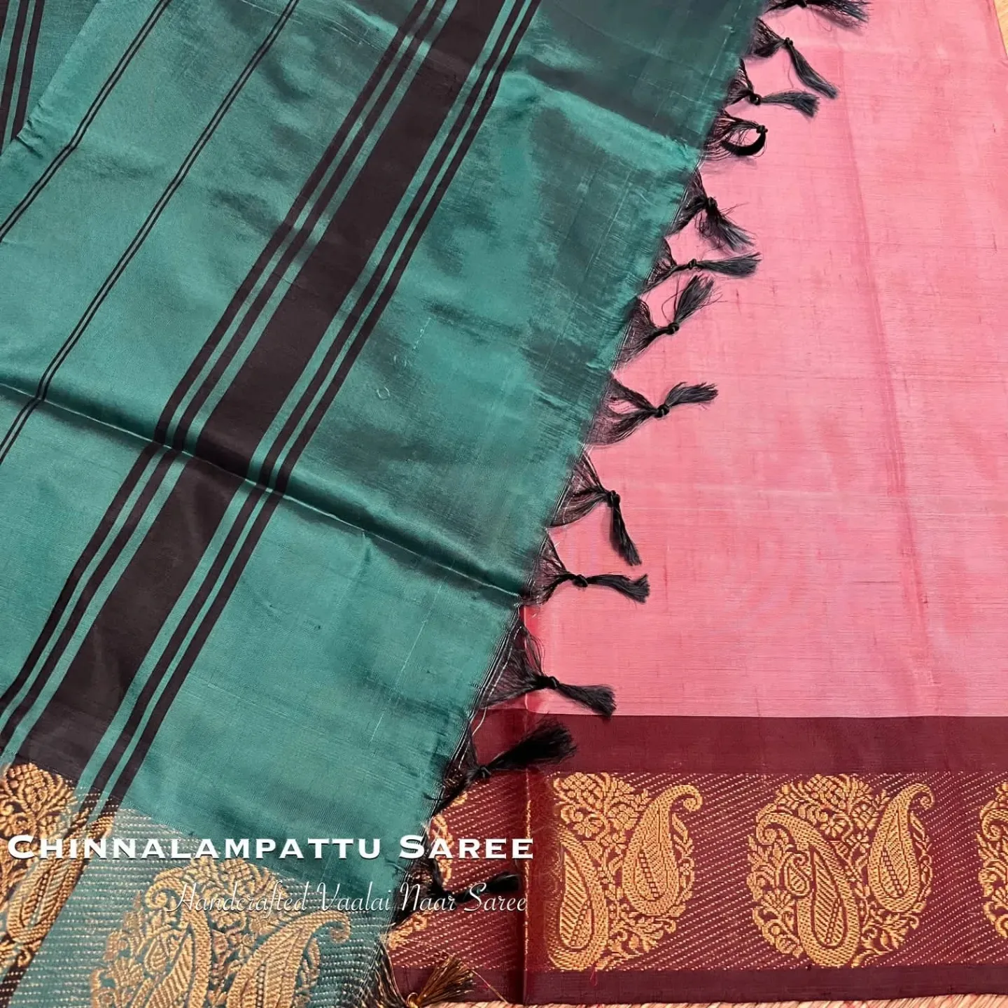 Handloom Chinnalampattu Silk Sarees wt Kanchi Border - Blush - Image 4