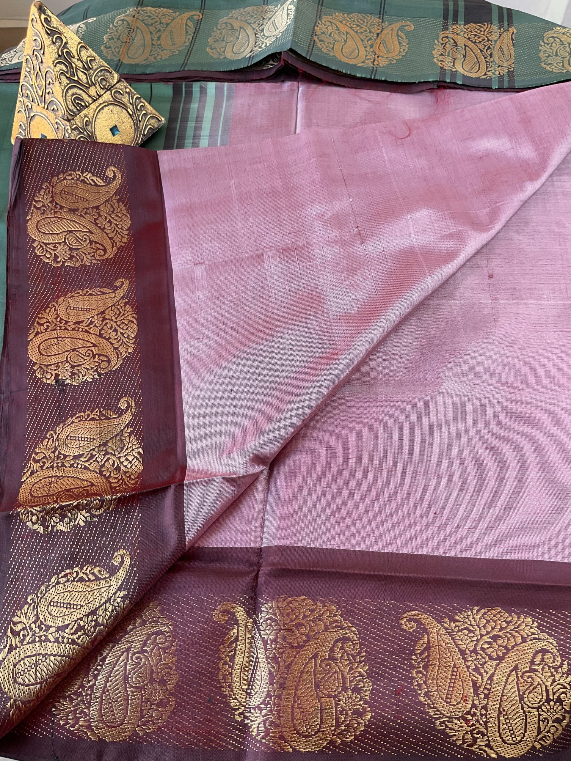 Handloom Chinnalampattu Silk Sarees wt Kanchi Border - Blush - Image 2
