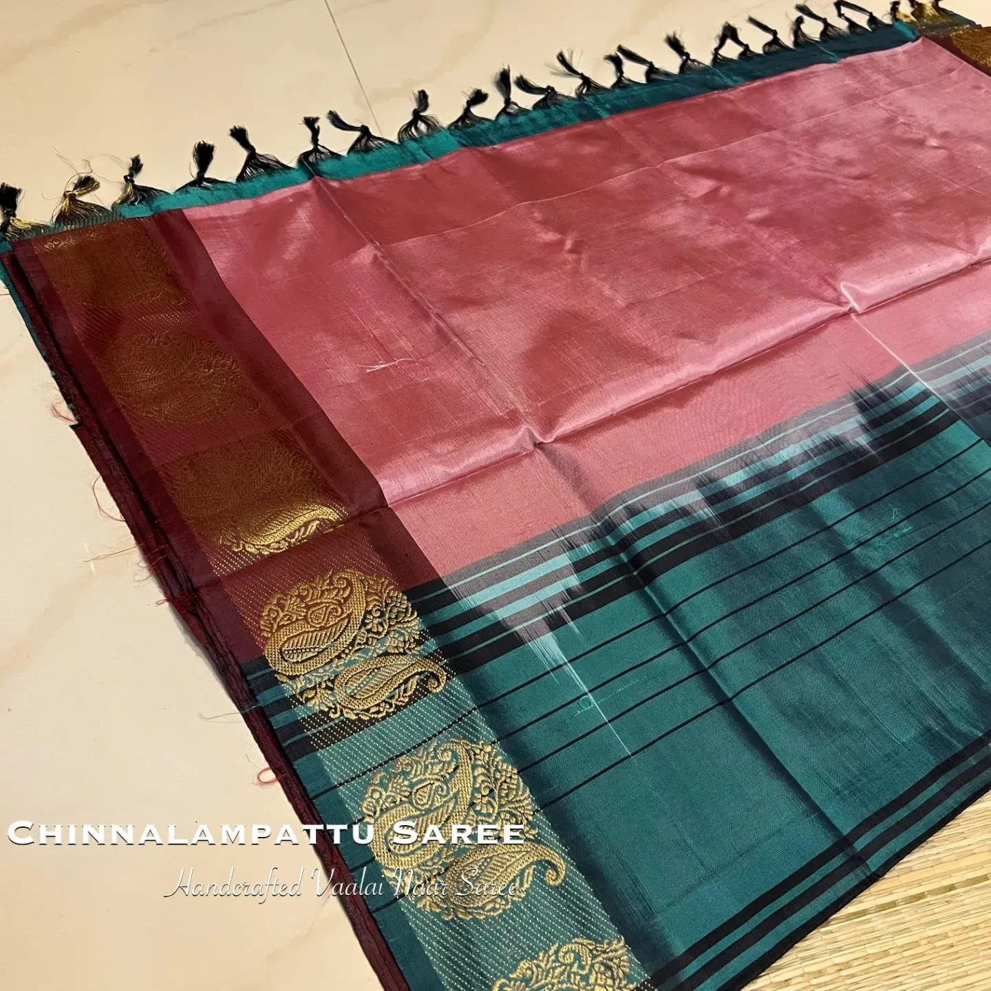 Handloom Chinnalampattu Silk Sarees wt Kanchi Border - Blush - Image 3