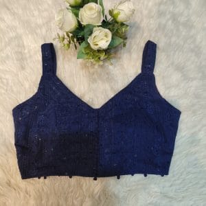 Chikan Embroidered Designer Blouse (Midnight Blue)
