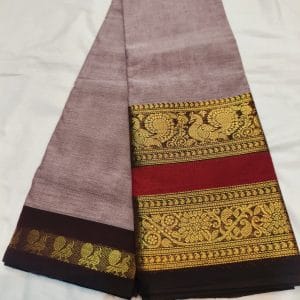 Kanchi Cotton Saree with Big Peacock Border (Oak Brown)