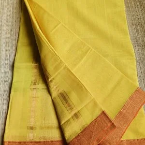 Mangalgiri Cotton Sarees in Missing Lines Design (Lemon Yellow)