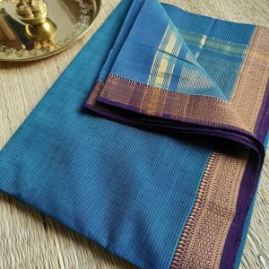 Mangalgiri Cotton Sarees in Missing Lines Design (Prussian Blue)