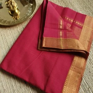 Mangalgiri Cotton Sarees in Missing Lines Design (Rani Red)