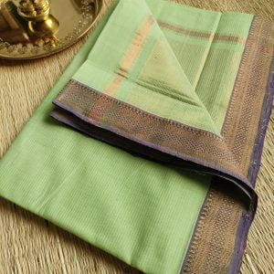 Mangalgiri Cotton Sarees in Missing Lines Design (Pistachio Green)