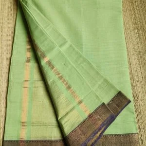 Mangalgiri Cotton Sarees in Missing Lines Design (Pistachio Green)