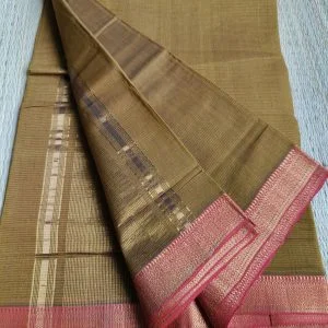 Mangalgiri Cotton Sarees in Missing Lines Design (Golden Brown)