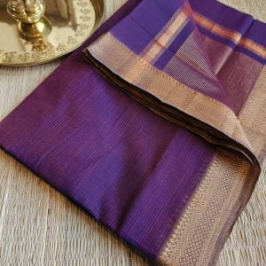 Mangalgiri Cotton Sarees in Missing Lines Design (Mulberry Purple)