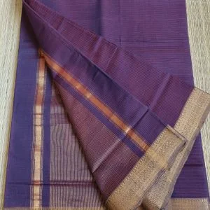 Mangalgiri Cotton Sarees in Missing Lines Design (Mulberry Purple)