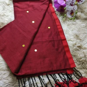 Chumki Cotton Sarees with Pom-Poms (Red-Black)