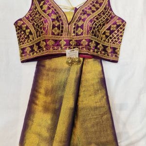 Minnal Saree-Blouse-Jhumka Combo (Metallic Violet)