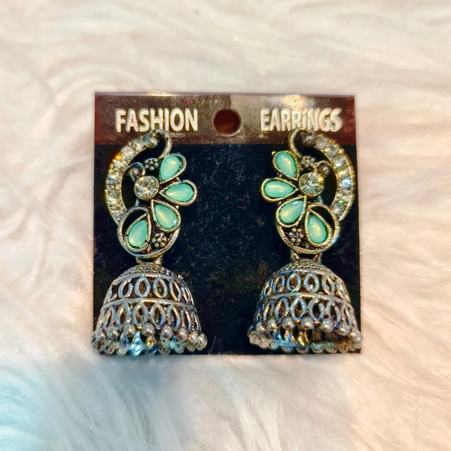 Rangoli Jhumkas (Floral) Mint Green - Image 2