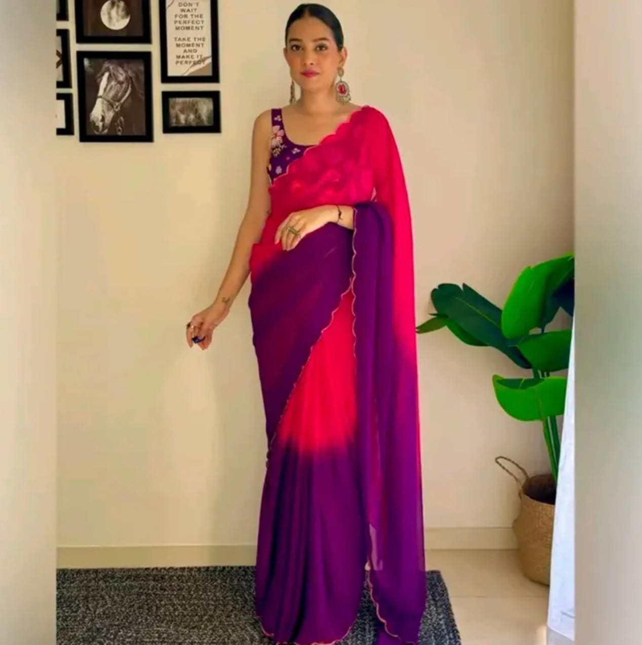 Riya Ready-To-Wear Chiffon Sarees (Pink-Purple) PREORDER