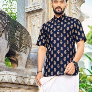 Men's Cotton Kurta (Short Sleeves -Dark Blue)