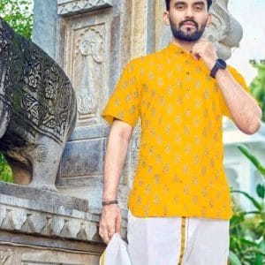 Men's Cotton Kurta (Short Sleeves - Yellow)