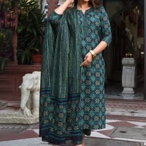 Jaipur Cotton 3-pc Suits (Peacock Green)