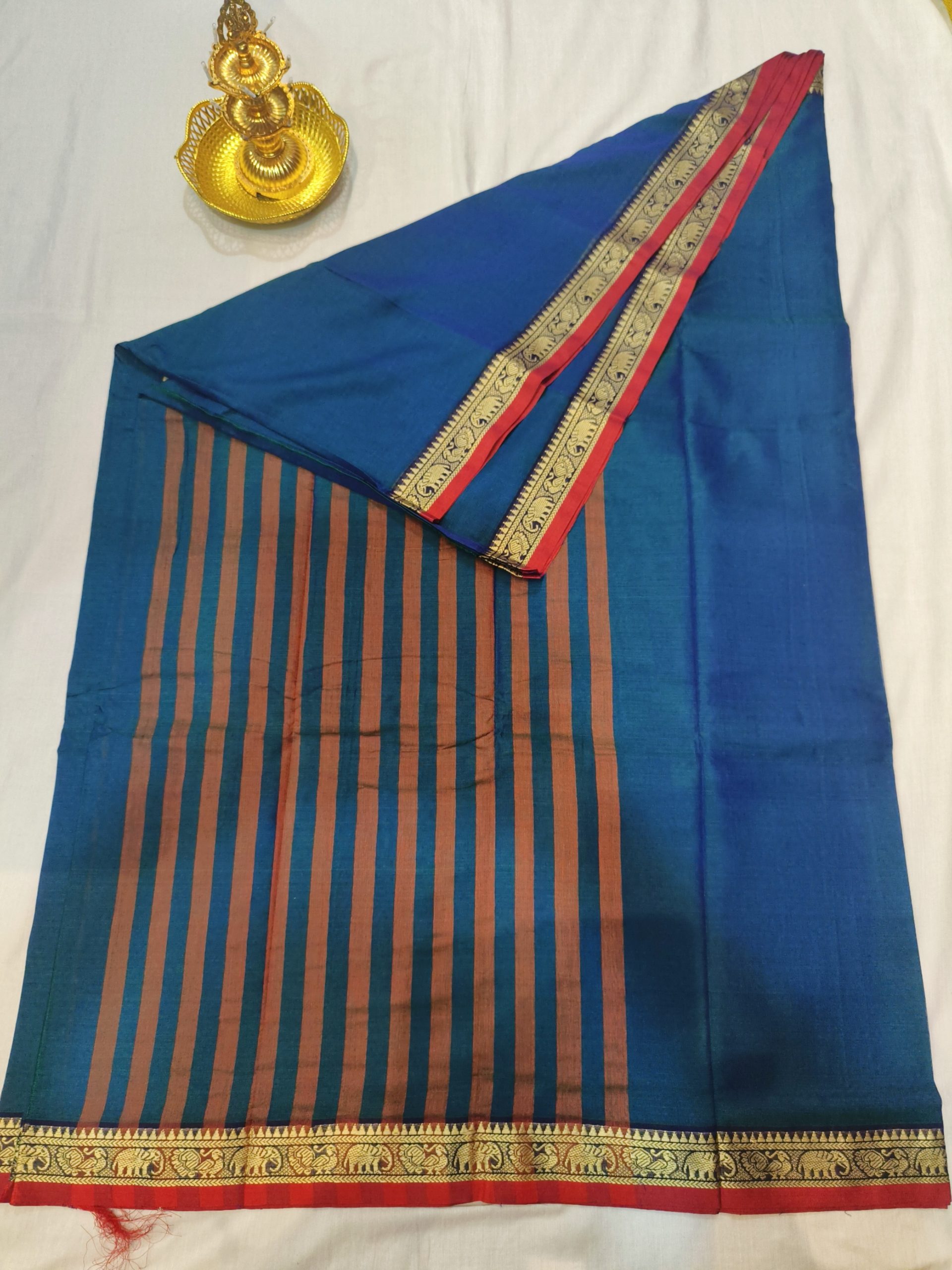 Gajra - Narayanpet Cotton Sarees (Peacock Blue) PREORDER - Image 3