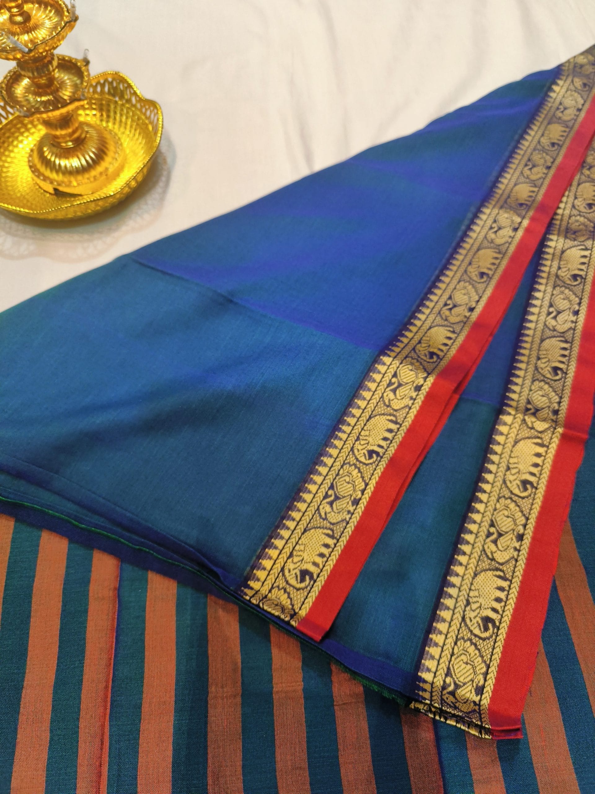 Gajra - Narayanpet Cotton Sarees (Peacock Blue) PREORDER - Image 4