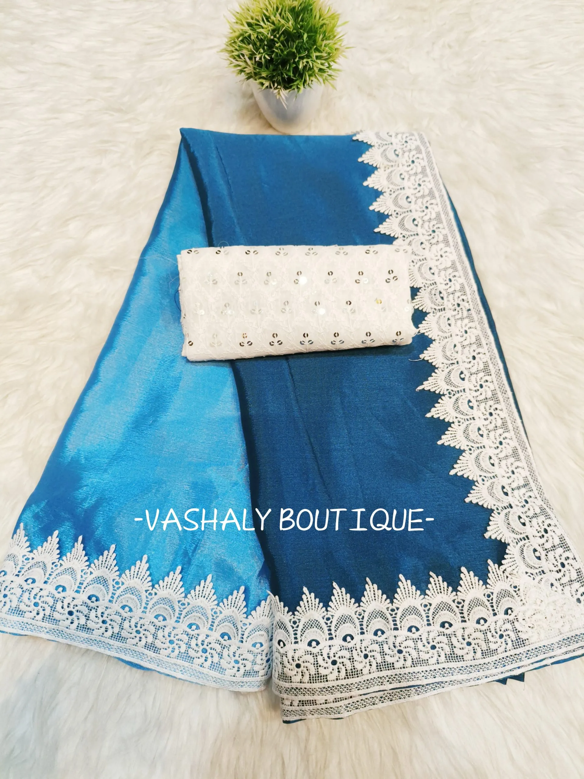 Aura Readymade Sarees (Teal Blue Ombre) - Image 2
