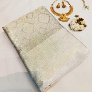 Minnoli Tissue Silk Sarees (Silver White)