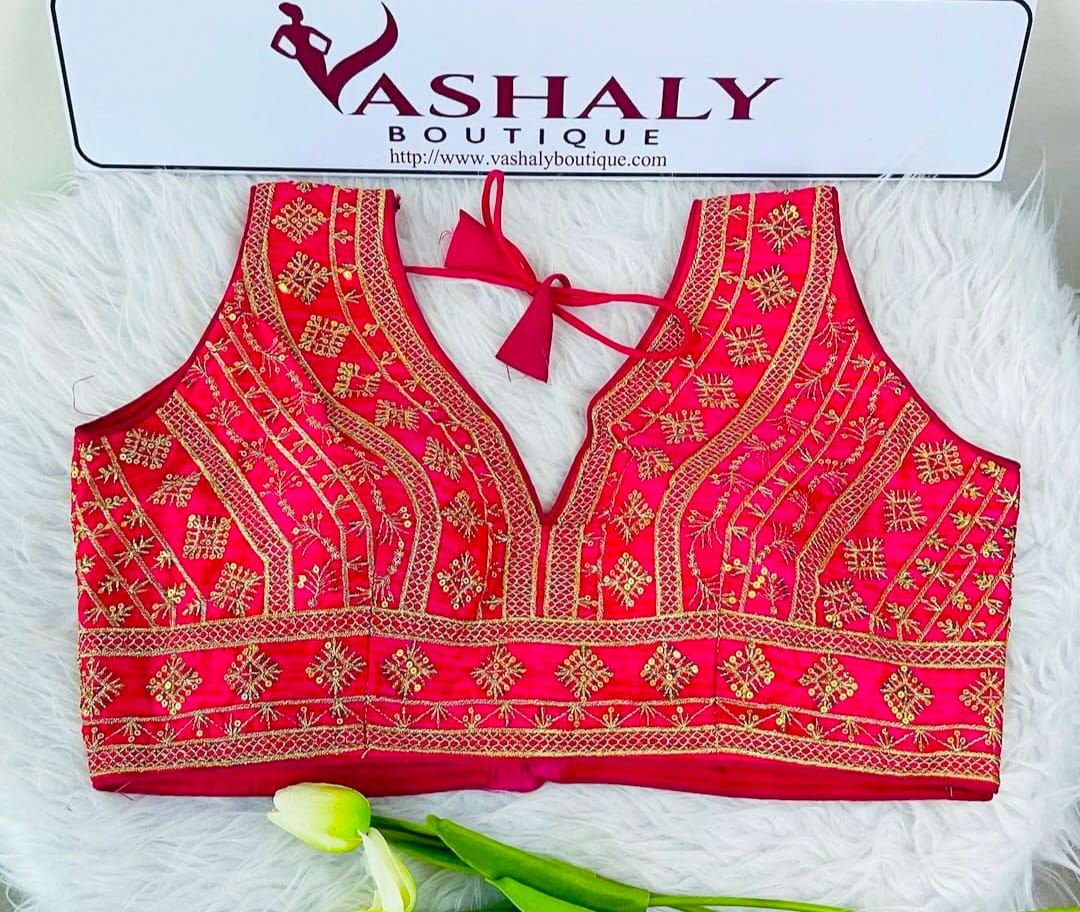 V-Neck Embroidered Blouse (Pink)