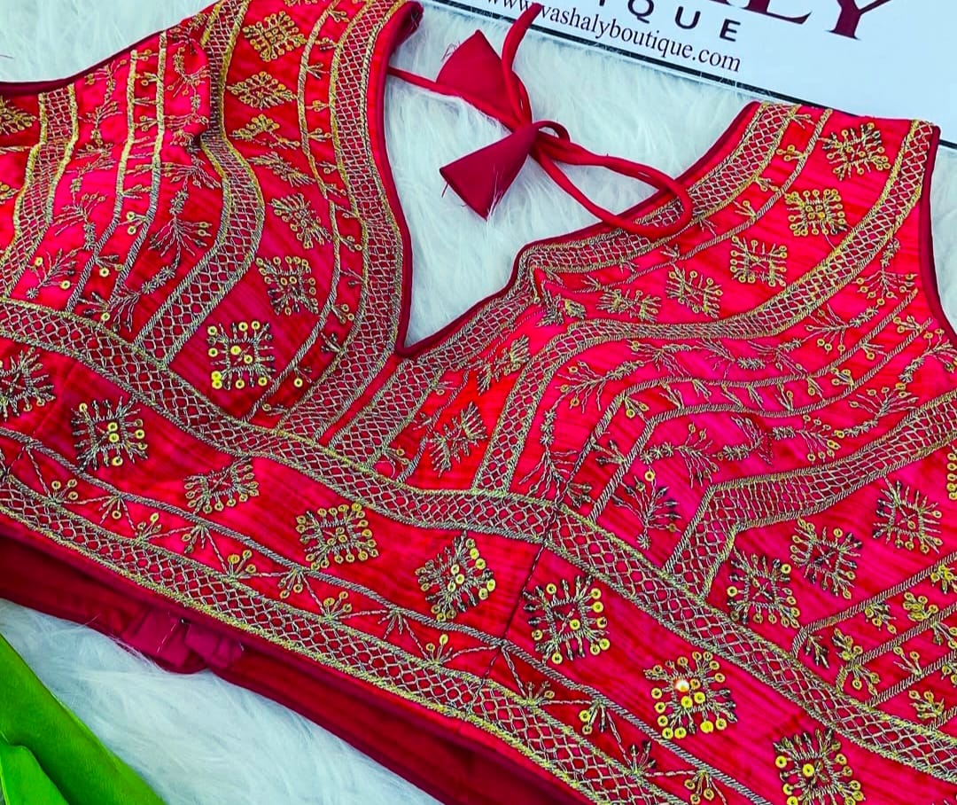 V-Neck Embroidered Blouse (Pink) - Image 6