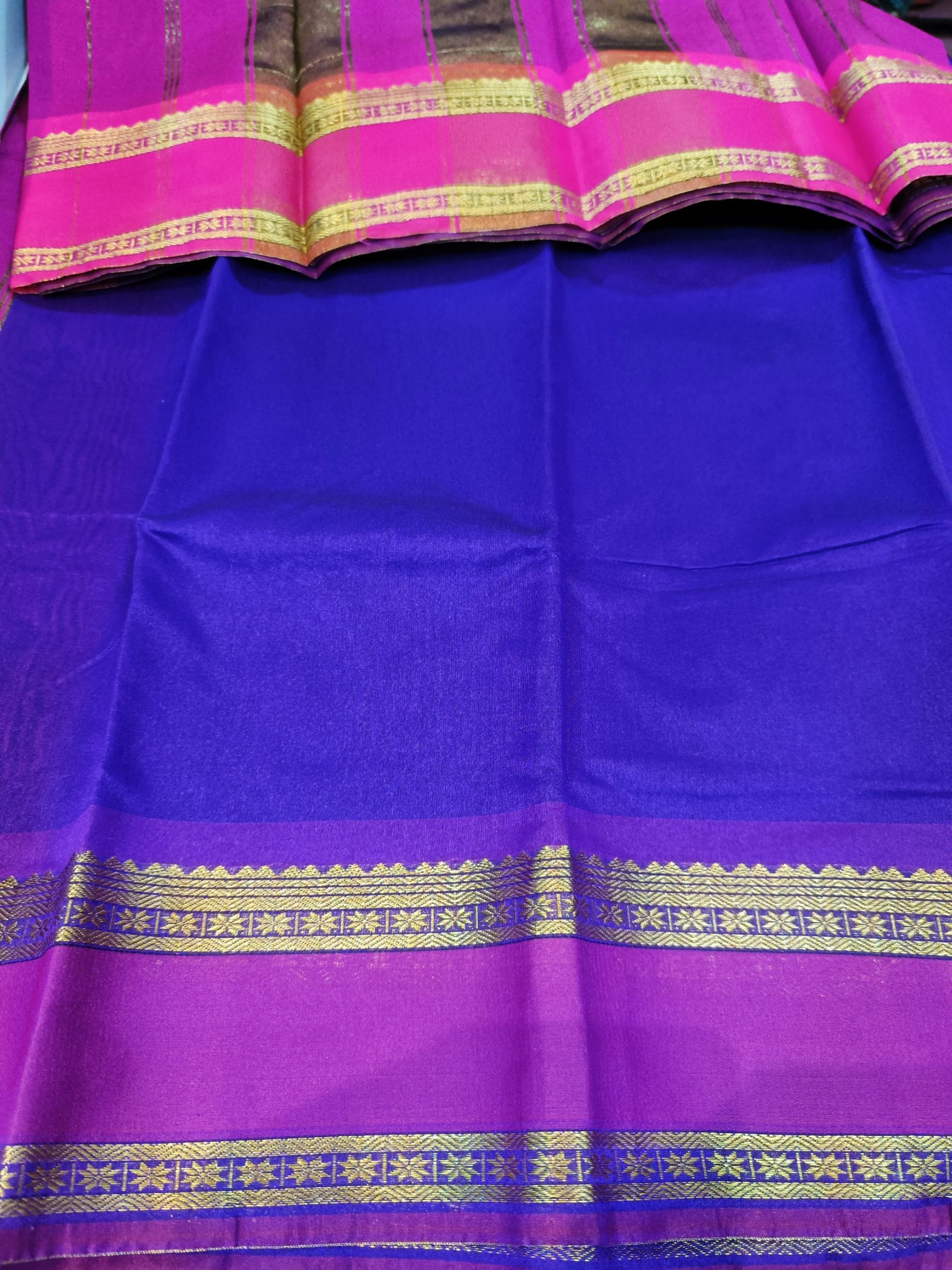 Korvai Silk Cotton Sarees with Kottanji Border (Violet Purple) - Image 2