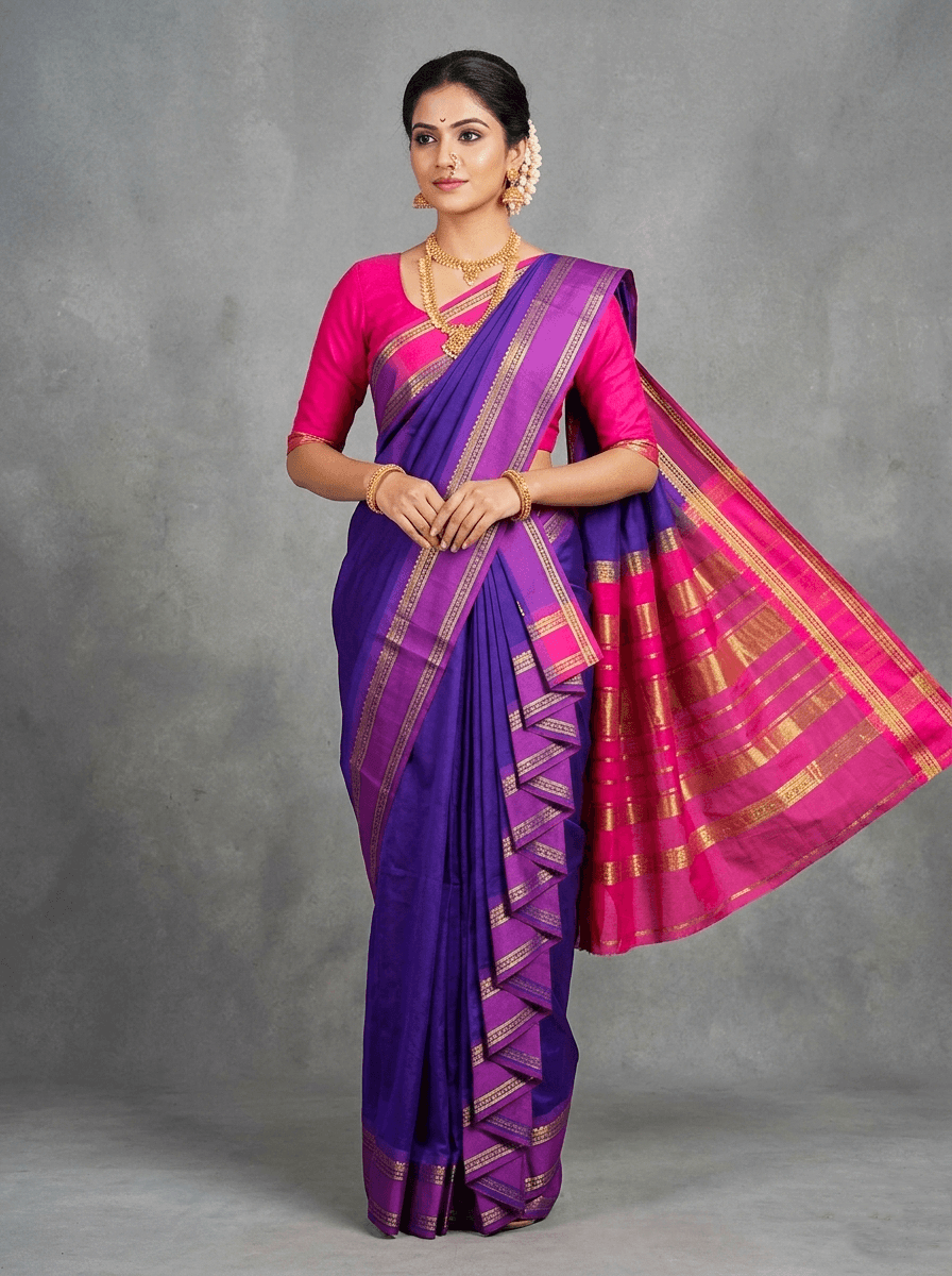 Korvai Silk Cotton Sarees with Kottanji Border (Violet Purple)