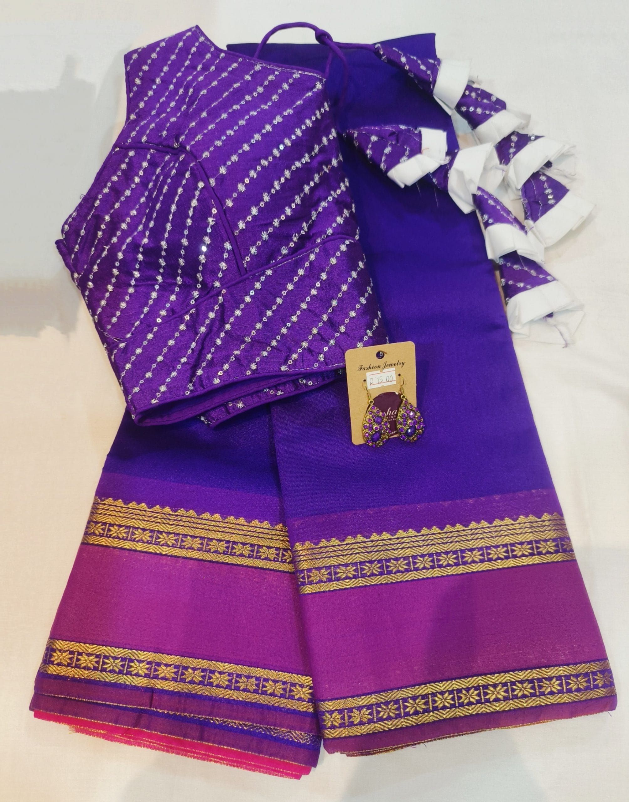 Korvai Silk Cotton Sarees with Kottanji Border (Violet Purple) - Image 3