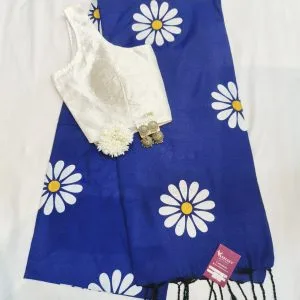 Sunflower Saree-Blouse-Jhumkas-Scrunchy Combo (Indigo Blue)