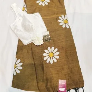 Sunflower Saree-Blouse-Jhumkas-Scrunchy Combo (Brown)